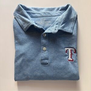 Vineyard Vines Men's Edgartown Texas Rangers Blue Stripe Tri-Blend Polo Large